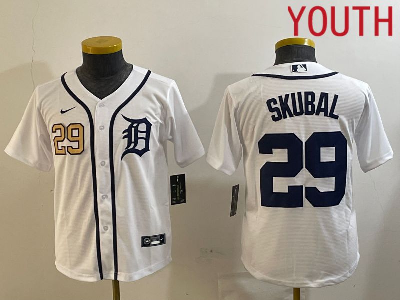 Youth Detroit Tigers #29 Skubal White Game 2024 Nike MLB Jersey style 2